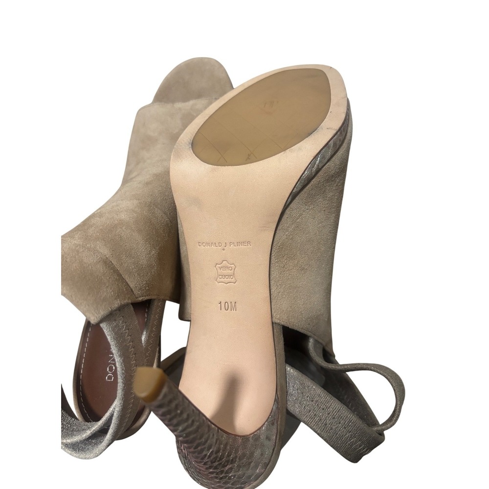 Donald J Pliner Tan Suede Peep Toe‎ Slingback Heels Metallic Python 10M - Picture 6 of 7